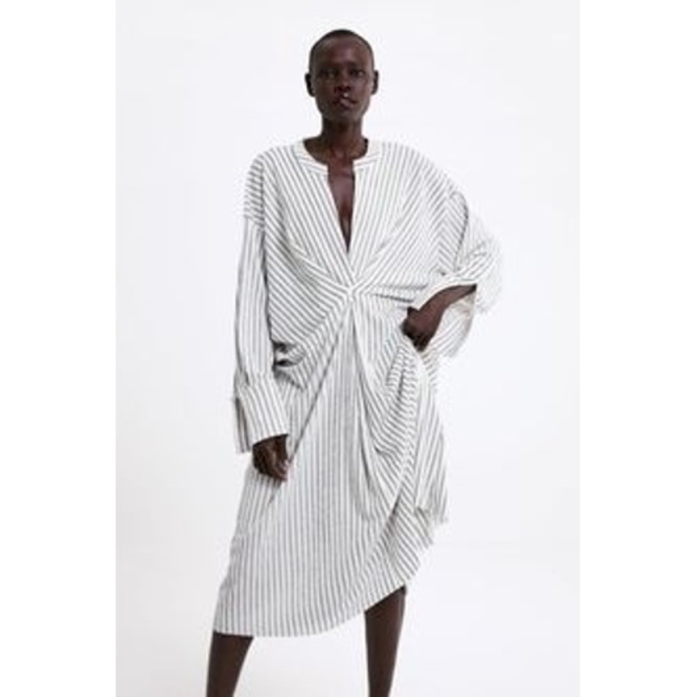 Zara Women's Striped Knot Kaftan Draped Midi Dress Size Small